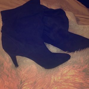 Navy Blue Suede heeled Boots
